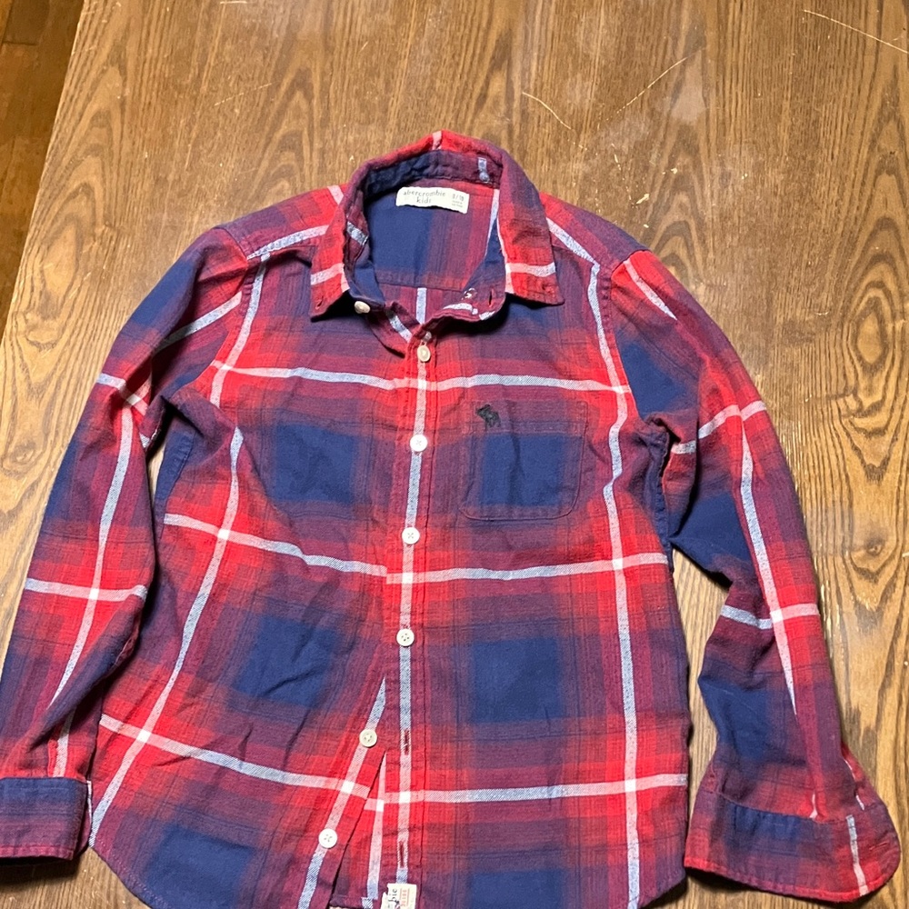 Abercrombie Kids Navy and Scarlet Plaid Top